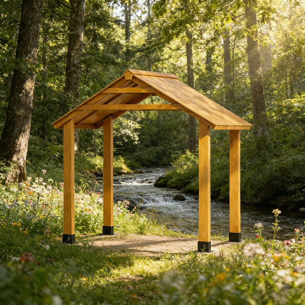 SOLARA Outdoor Garden Pavilion Water-Resistant Roof Solid Wood Frame Heavy-Duty Support Structure - Yellow