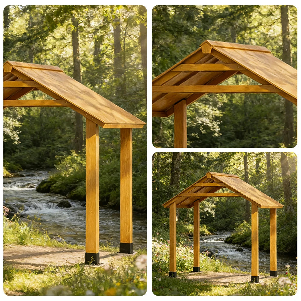 SOLARA Outdoor Garden Pavilion Water-Resistant Roof Solid Wood Frame Heavy-Duty Support Structure - Yellow