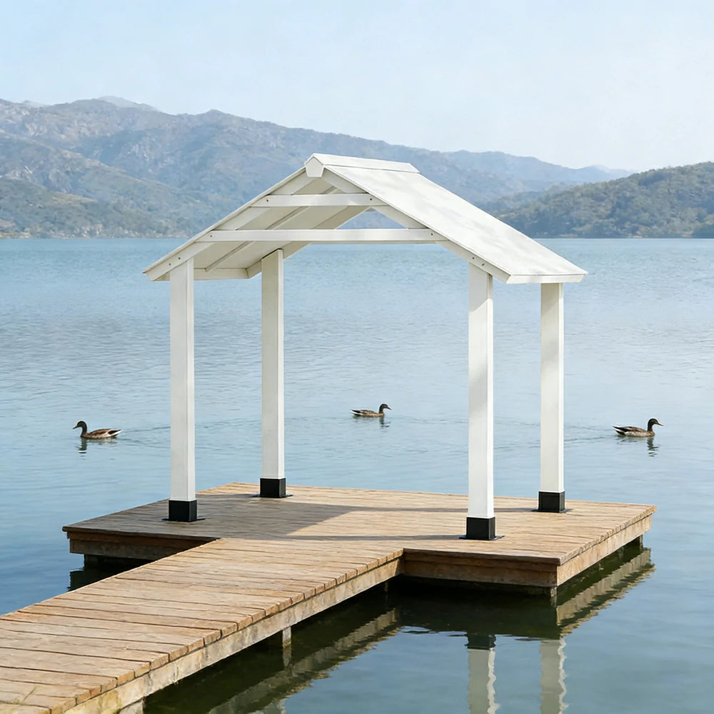 SOLARA Outdoor Garden Pavilion Water-Resistant Roof Solid Wood Frame Heavy-Duty Support Structure - White