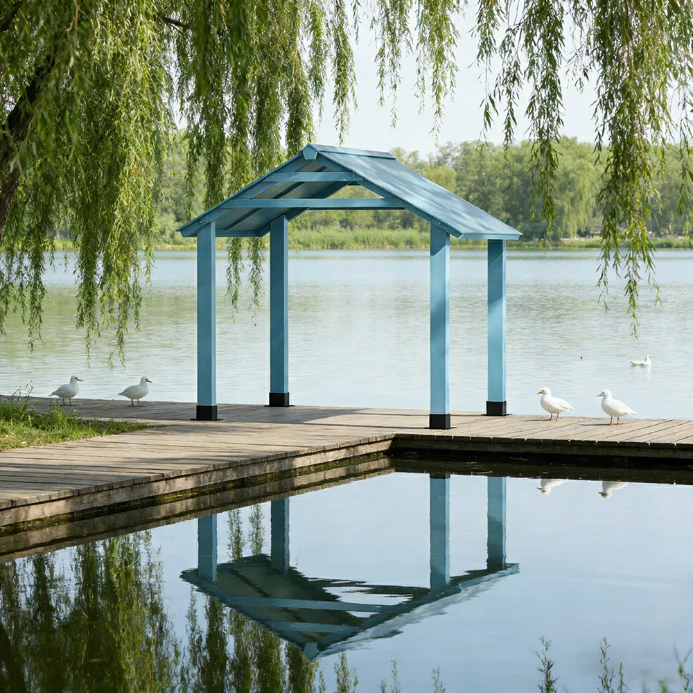 SOLARA Outdoor Garden Pavilion Water-Resistant Roof Solid Wood Frame Heavy-Duty Support Structure - Blue