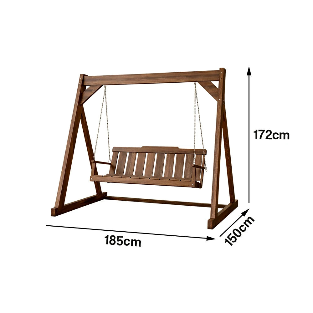 SOLARA Outdoor Swing Chair Reinforced Triangular Frame Solid Wood Structure Stainless Steel Chains - Walnut
