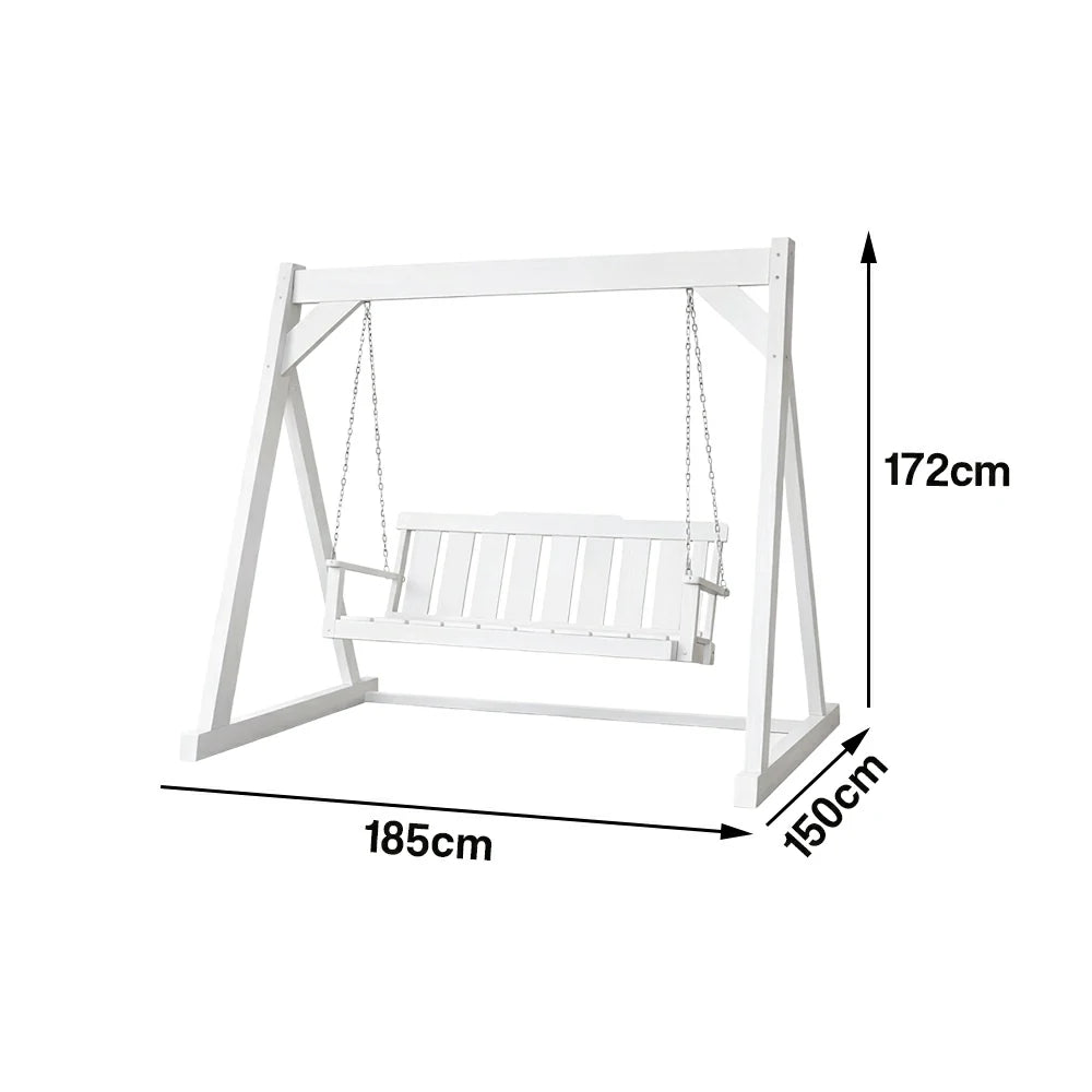 SOLARA Outdoor Swing Chair Reinforced Triangular Frame Solid Wood Structure Stainless Steel Chains - White
