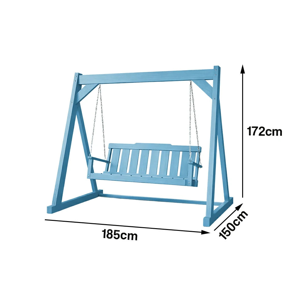 SOLARA Outdoor Swing Chair Reinforced Triangular Frame Solid Wood Structure Stainless Steel Chains - Blue
