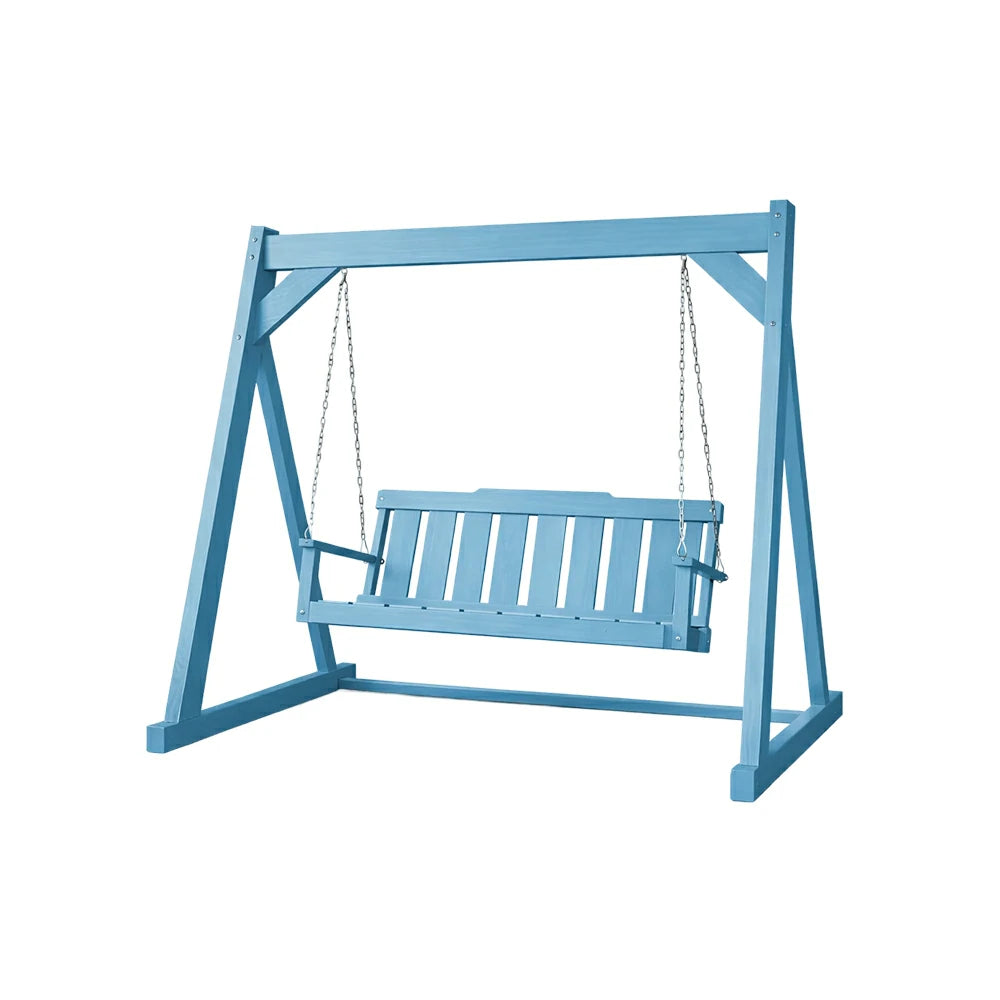 SOLARA Outdoor Swing Chair Reinforced Triangular Frame Solid Wood Structure Stainless Steel Chains - Blue