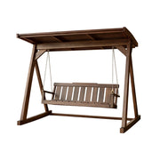 SOLARA Outdoor Swing Chair with Canopy Reinforced Triangular Frame Solid Wood Structure Stainless Steel Chains - Walnut