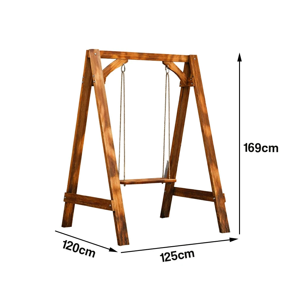 SOLARA 125/212/263cm Outdoor Swing Set Triangular Frame Solid Pine Wood ACQ Treated Heavy-Duty Rope Support - Brown