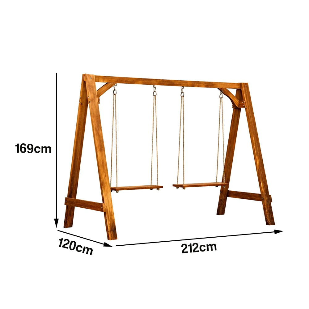 SOLARA 125/212/263cm Outdoor Swing Set Triangular Frame Solid Pine Wood ACQ Treated Heavy-Duty Rope Support - Brown