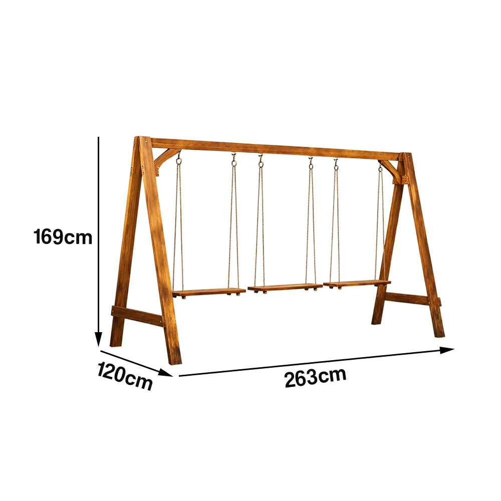 SOLARA 125/212/263cm Outdoor Swing Set Triangular Frame Solid Pine Wood ACQ Treated Heavy-Duty Rope Support - Brown