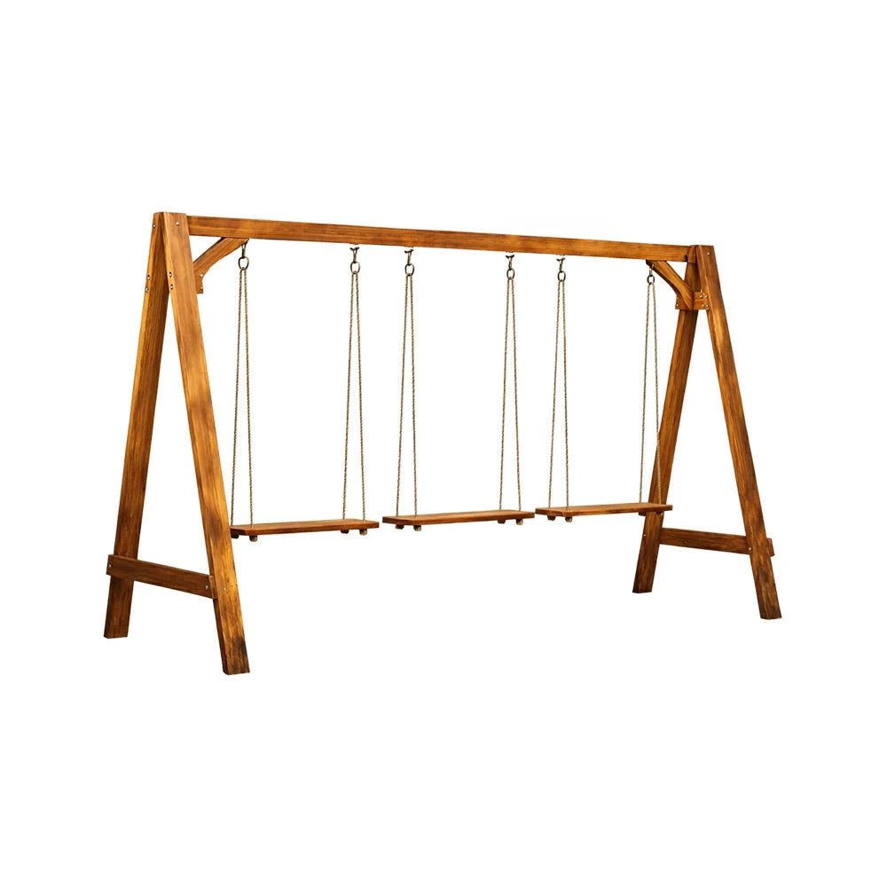 SOLARA 125/212/263cm Outdoor Swing Set Triangular Frame Solid Pine Wood ACQ Treated Heavy-Duty Rope Support - Brown
