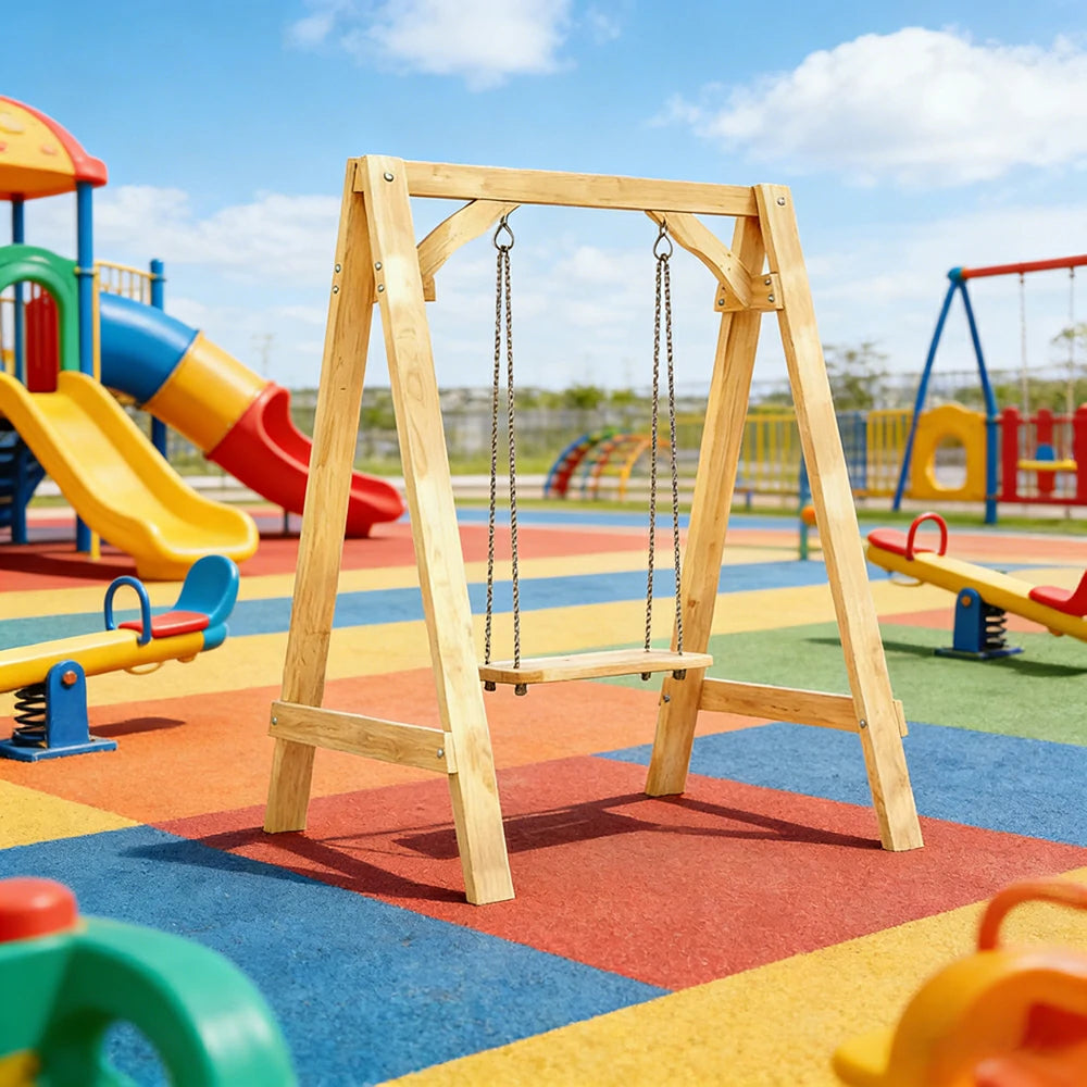 SOLARA 125/212/263cm Outdoor Swing Set Triangular Frame Solid Pine Wood ACQ Treated Heavy-Duty Rope Support - Yellow