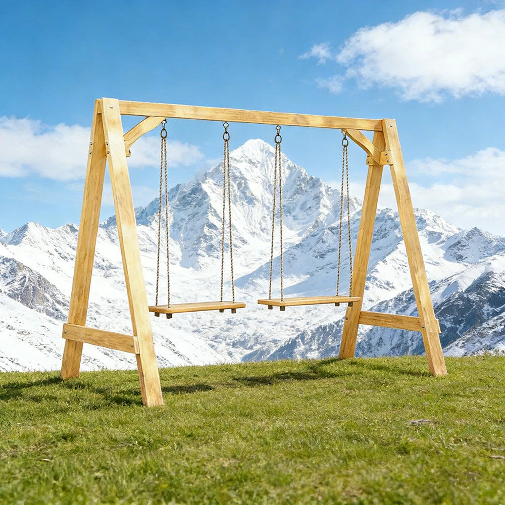 SOLARA 125/212/263cm Outdoor Swing Set Triangular Frame Solid Pine Wood ACQ Treated Heavy-Duty Rope Support - Yellow