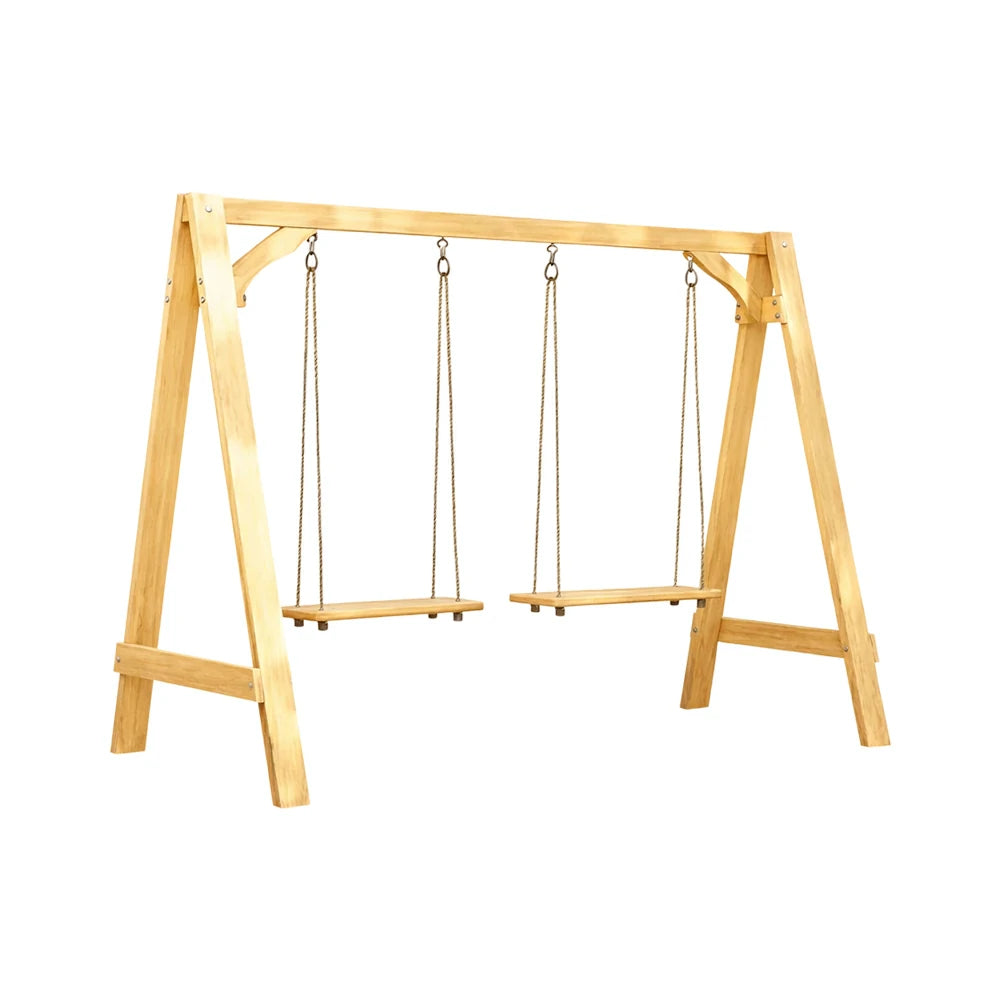 SOLARA 125/212/263cm Outdoor Swing Set Triangular Frame Solid Pine Wood ACQ Treated Heavy-Duty Rope Support - Yellow
