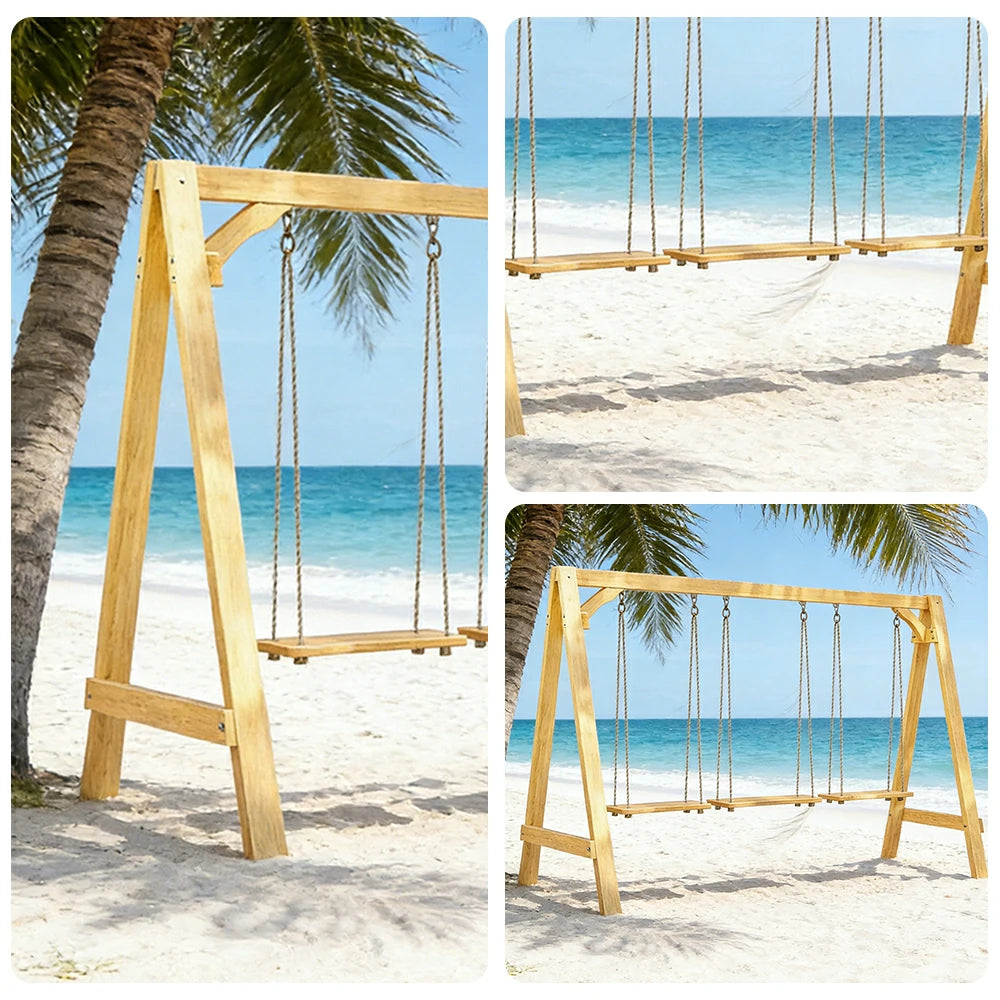 SOLARA 125/212/263cm Outdoor Swing Set Triangular Frame Solid Pine Wood ACQ Treated Heavy-Duty Rope Support - Yellow