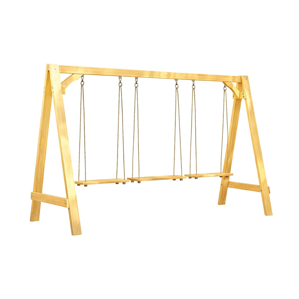 SOLARA 125/212/263cm Outdoor Swing Set Triangular Frame Solid Pine Wood ACQ Treated Heavy-Duty Rope Support - Yellow