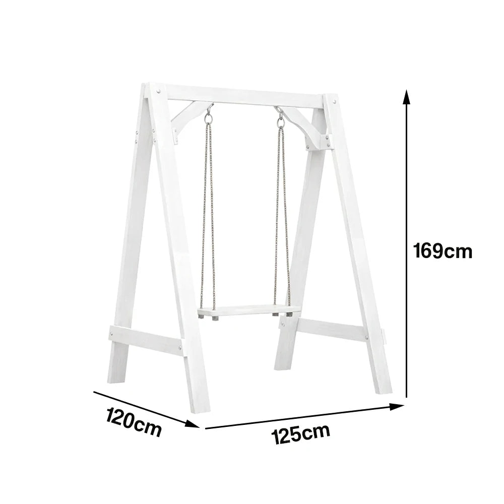 SOLARA 125/212/263cm Outdoor Swing Set Triangular Frame Solid Pine Wood ACQ Treated Heavy-Duty Rope Support - White