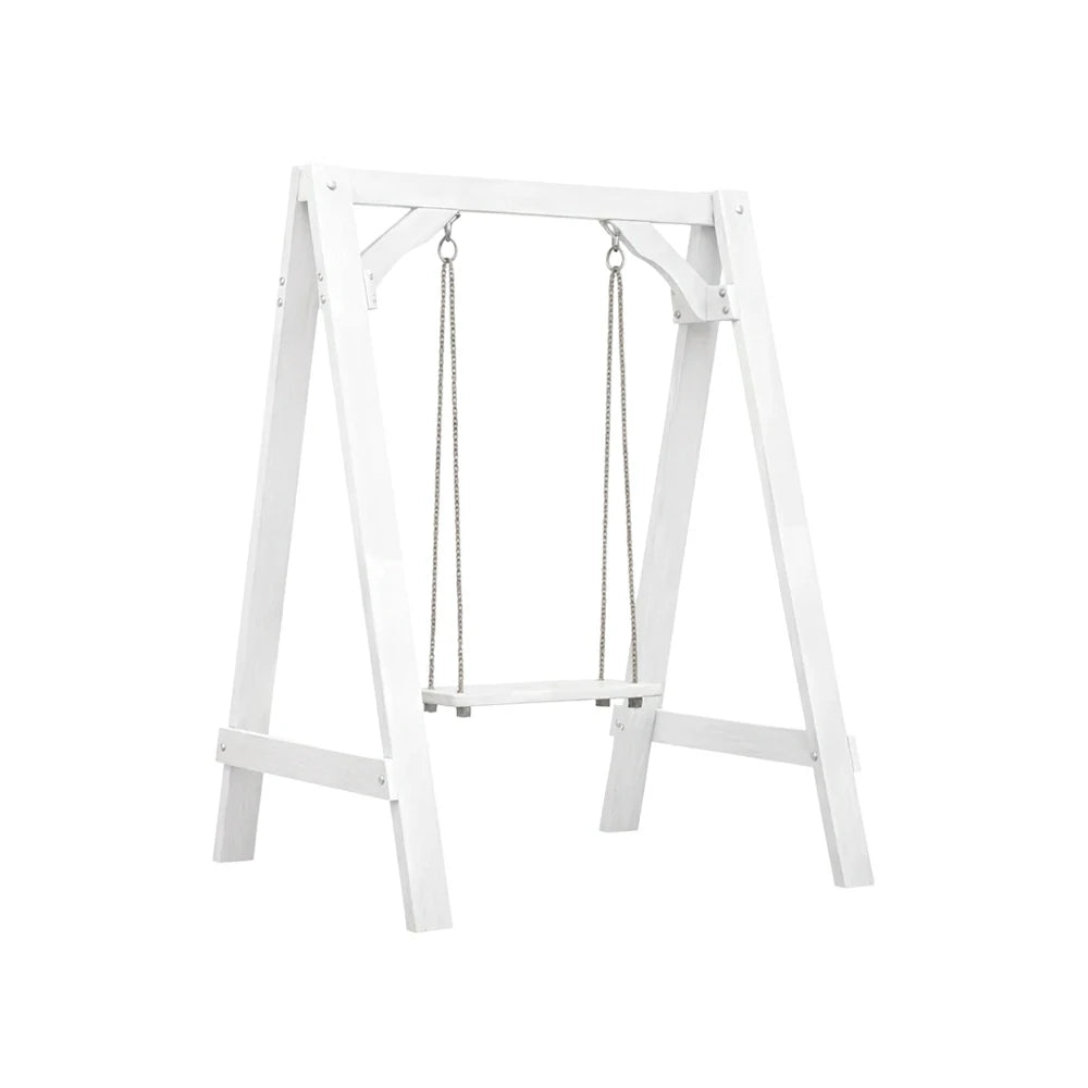 SOLARA 125/212/263cm Outdoor Swing Set Triangular Frame Solid Pine Wood ACQ Treated Heavy-Duty Rope Support - White