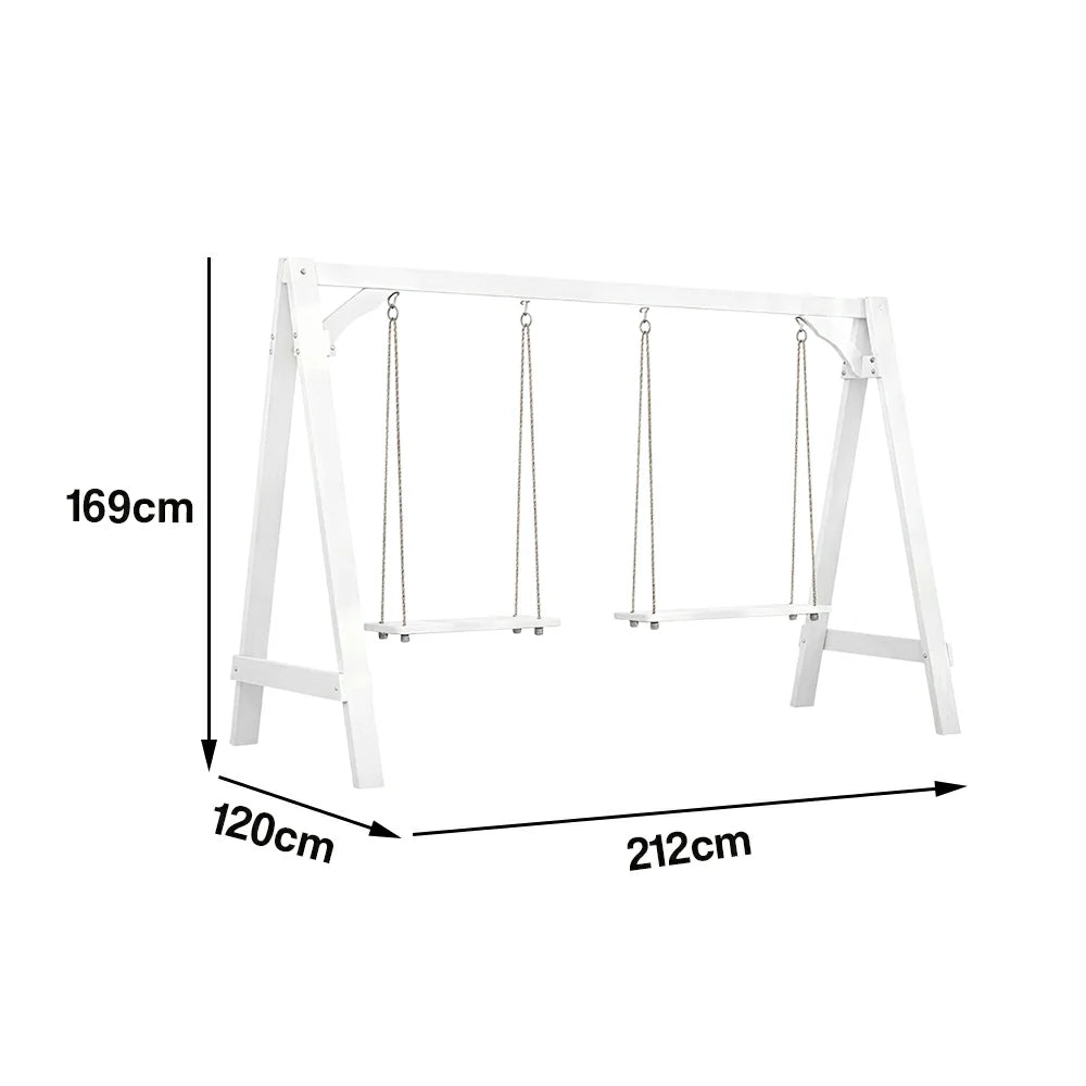 SOLARA 125/212/263cm Outdoor Swing Set Triangular Frame Solid Pine Wood ACQ Treated Heavy-Duty Rope Support - White