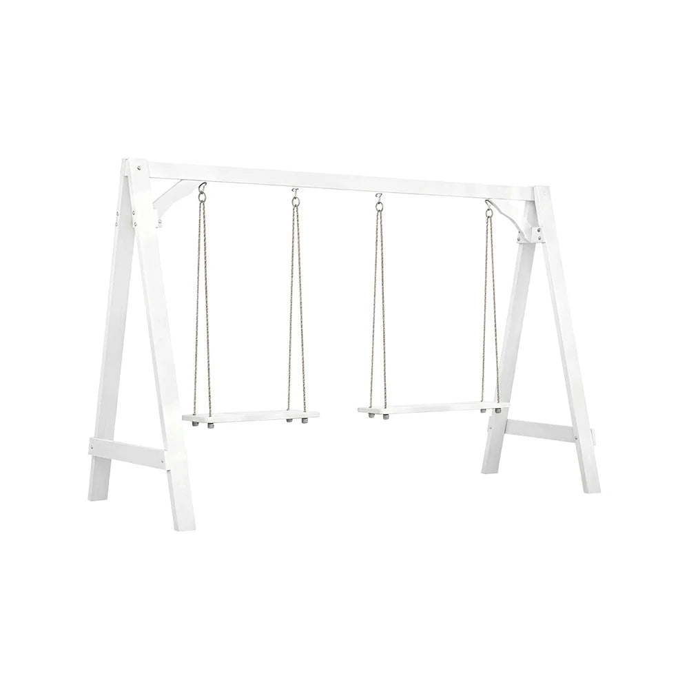 SOLARA 125/212/263cm Outdoor Swing Set Triangular Frame Solid Pine Wood ACQ Treated Heavy-Duty Rope Support - White