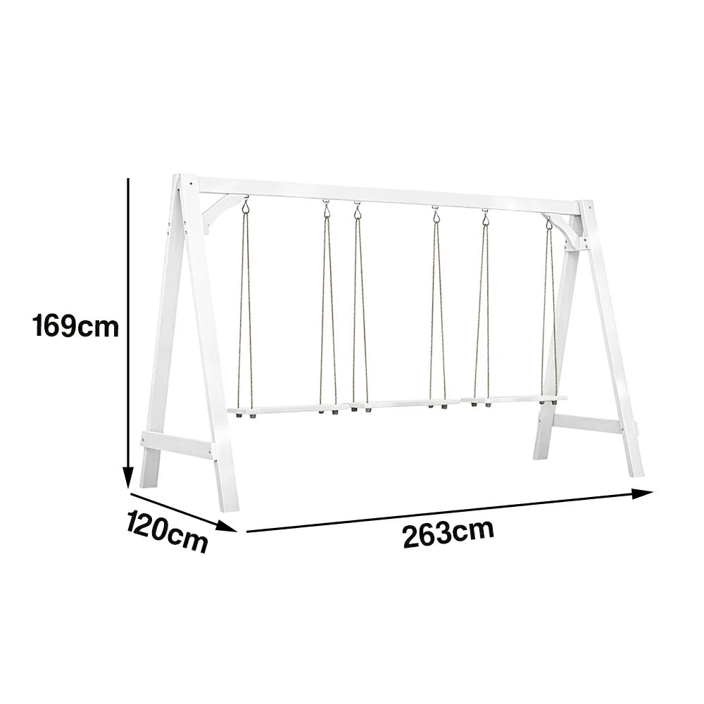SOLARA 125/212/263cm Outdoor Swing Set Triangular Frame Solid Pine Wood ACQ Treated Heavy-Duty Rope Support - White