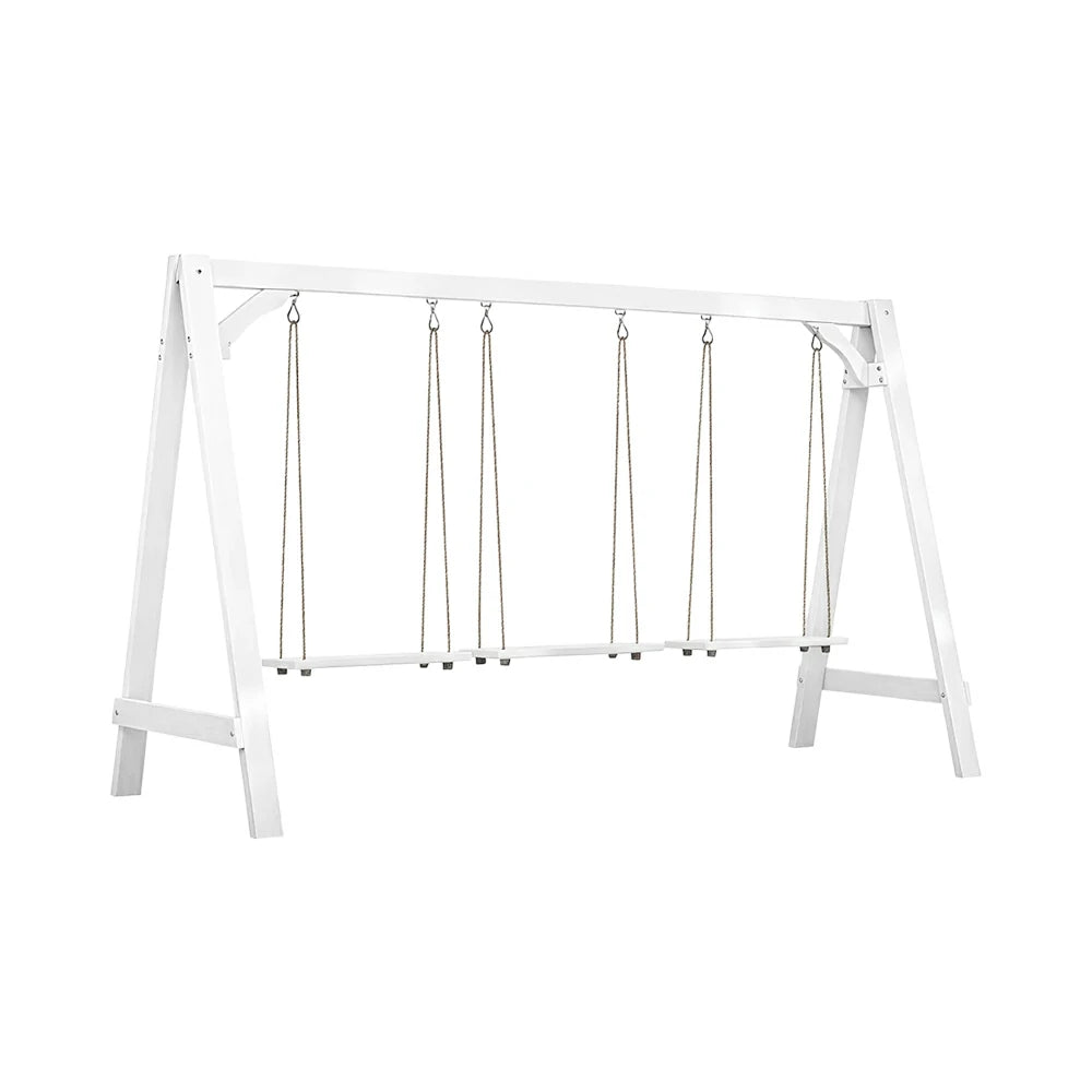 SOLARA 125/212/263cm Outdoor Swing Set Triangular Frame Solid Pine Wood ACQ Treated Heavy-Duty Rope Support - White