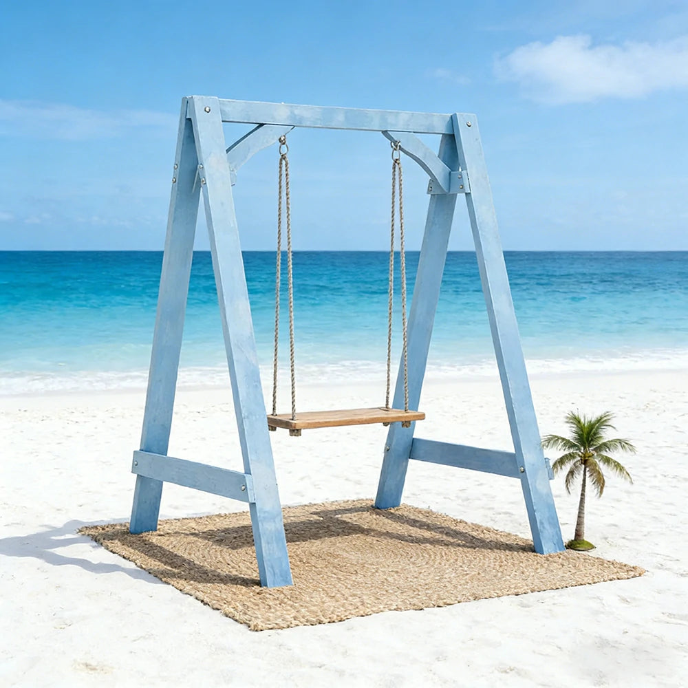 SOLARA 125/212/263cm Outdoor Swing Set Triangular Frame Solid Pine Wood ACQ Treated Heavy-Duty Rope Support - Blue