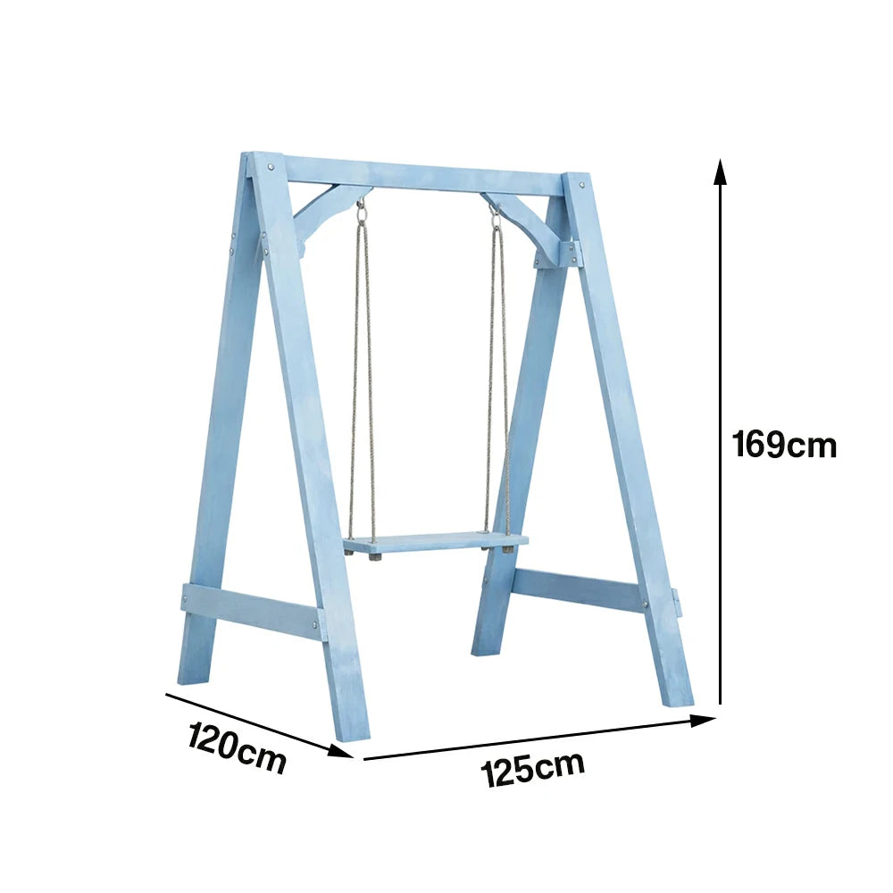 SOLARA 125/212/263cm Outdoor Swing Set Triangular Frame Solid Pine Wood ACQ Treated Heavy-Duty Rope Support - Blue