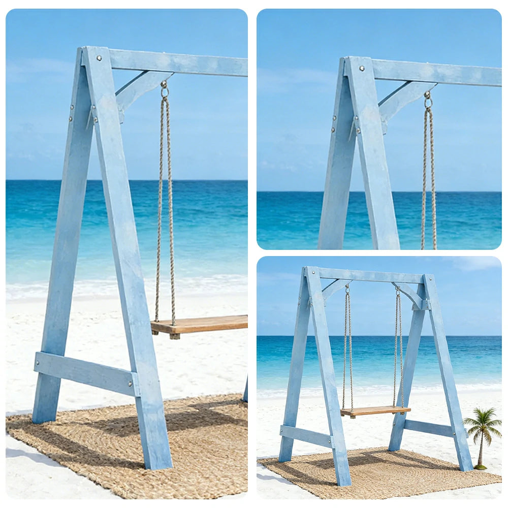 SOLARA 125/212/263cm Outdoor Swing Set Triangular Frame Solid Pine Wood ACQ Treated Heavy-Duty Rope Support - Blue