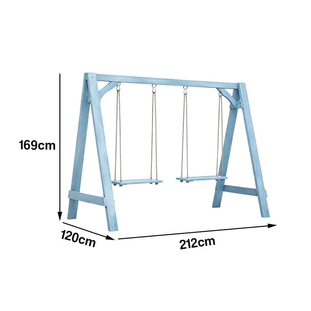 SOLARA 125/212/263cm Outdoor Swing Set Triangular Frame Solid Pine Wood ACQ Treated Heavy-Duty Rope Support - Blue