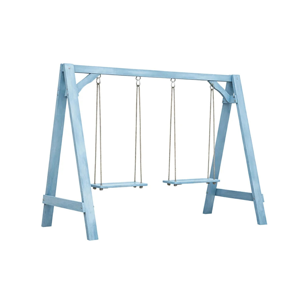 SOLARA 125/212/263cm Outdoor Swing Set Triangular Frame Solid Pine Wood ACQ Treated Heavy-Duty Rope Support - Blue