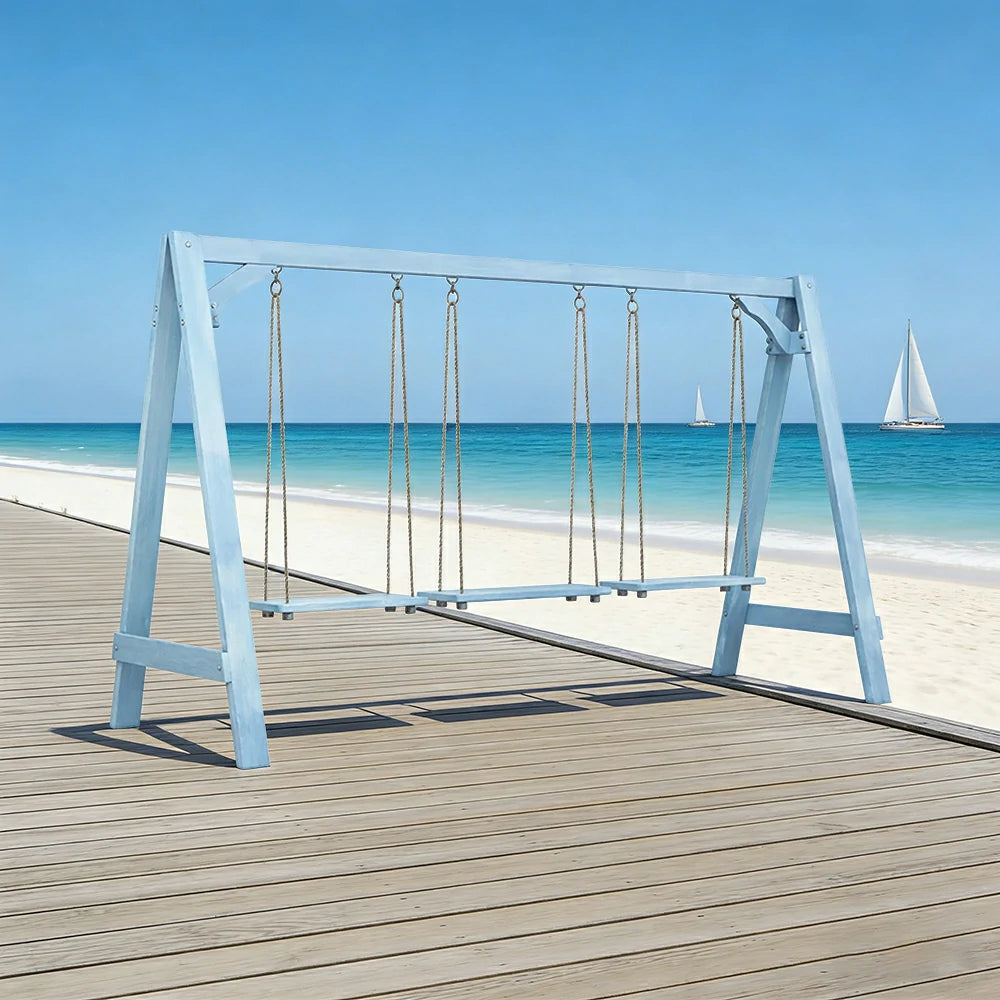 SOLARA 125/212/263cm Outdoor Swing Set Triangular Frame Solid Pine Wood ACQ Treated Heavy-Duty Rope Support - Blue