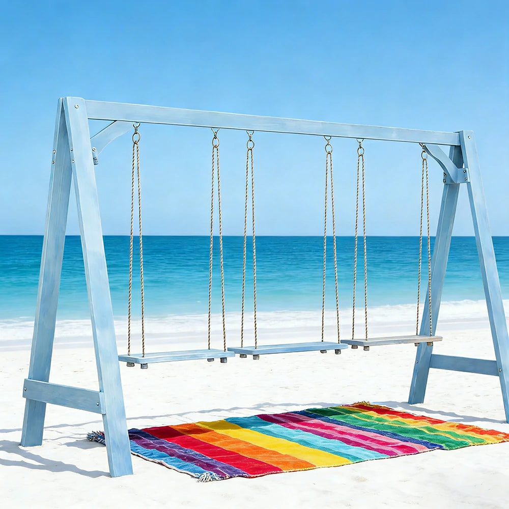 SOLARA 125/212/263cm Outdoor Swing Set Triangular Frame Solid Pine Wood ACQ Treated Heavy-Duty Rope Support - Blue