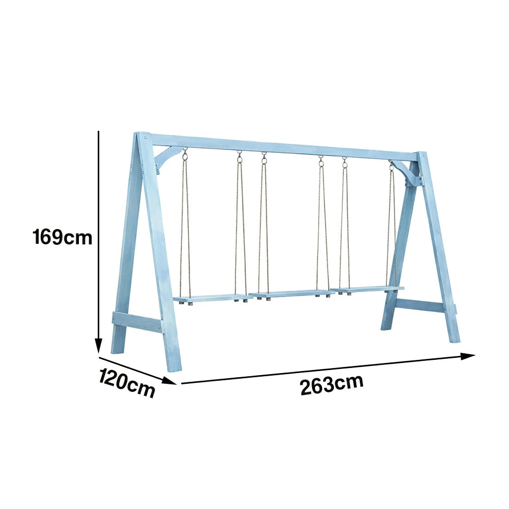 SOLARA 125/212/263cm Outdoor Swing Set Triangular Frame Solid Pine Wood ACQ Treated Heavy-Duty Rope Support - Blue