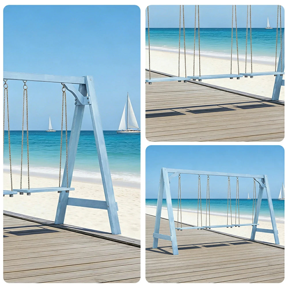 SOLARA 125/212/263cm Outdoor Swing Set Triangular Frame Solid Pine Wood ACQ Treated Heavy-Duty Rope Support - Blue