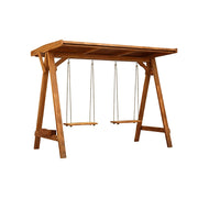 SOLARA 210/273cm Outdoor Swing Set with Canopy Triangular Frame Solid Pine Wood ACQ Treated Heavy-Duty Rope - Brown