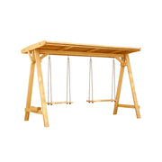 SOLARA 210/273cm Outdoor Swing Set with Canopy Triangular Frame Solid Pine Wood ACQ Treated Heavy-Duty Rope - Yellow