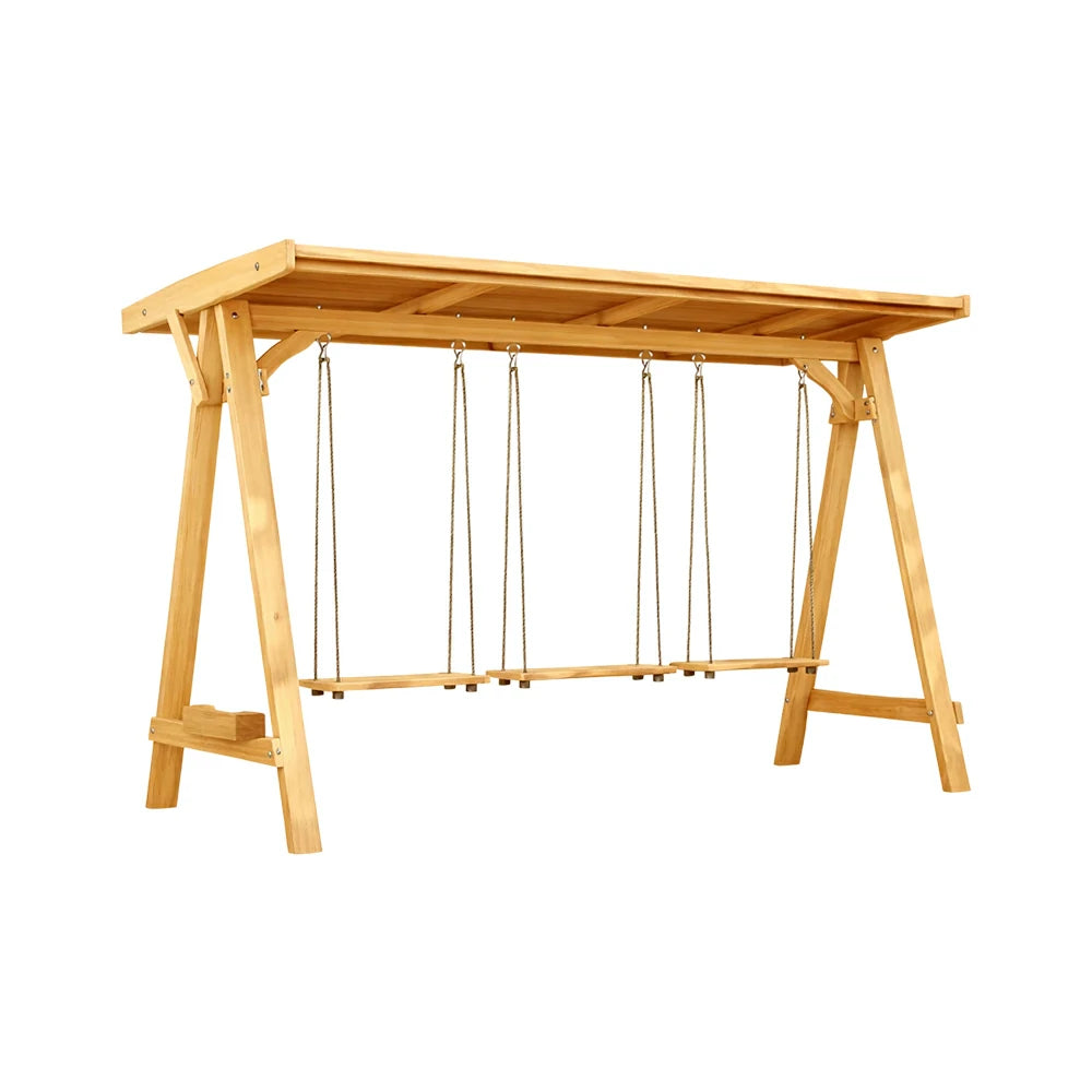 SOLARA 210/273cm Outdoor Swing Set with Canopy Triangular Frame Solid Pine Wood ACQ Treated Heavy-Duty Rope - Yellow