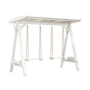 SOLARA 210/273cm Outdoor Swing Set with Canopy Triangular Frame Solid Pine Wood ACQ Treated Heavy-Duty Rope - White