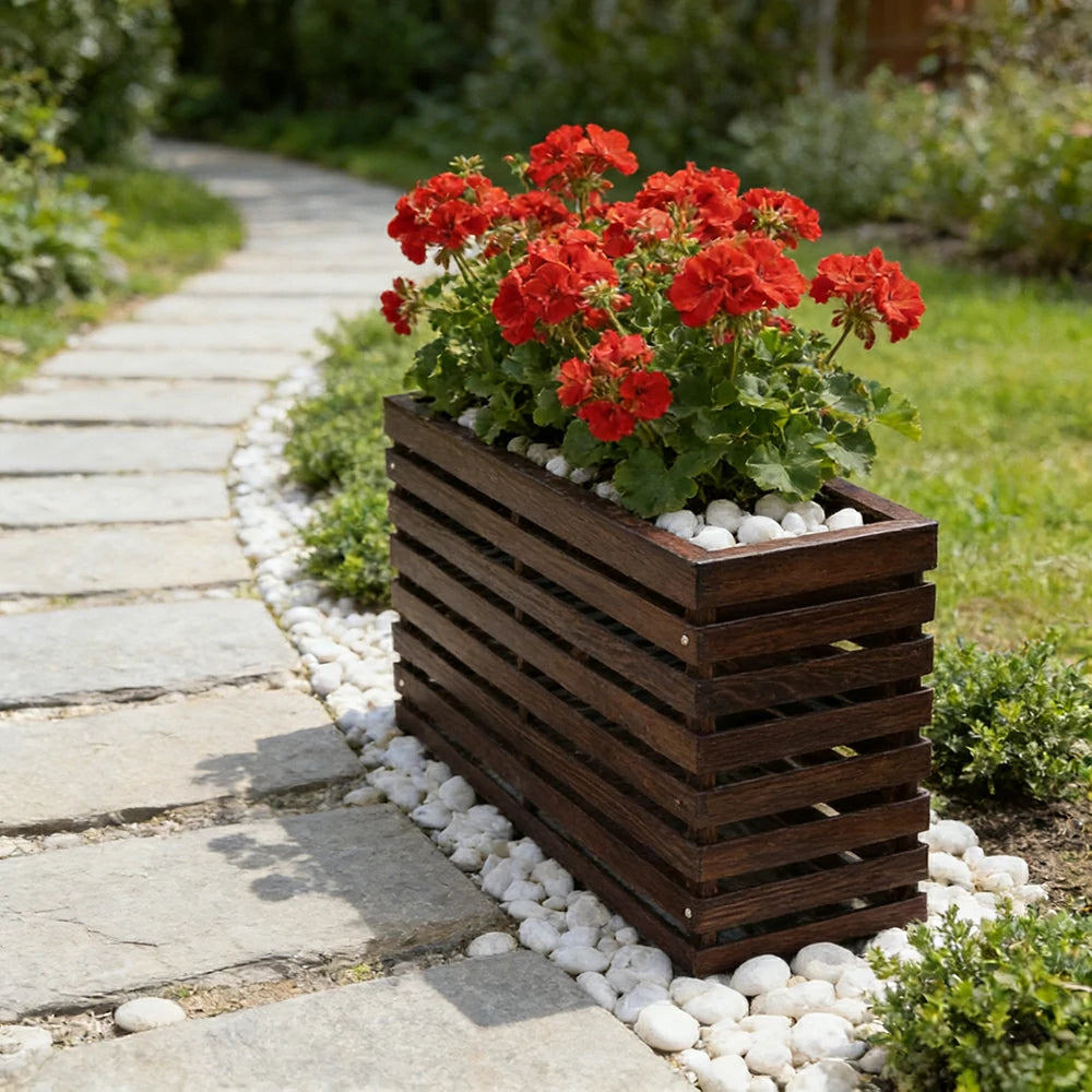 SOLARA 100/120cm Outdoor Planter - Weather-Resistant Anti-Rot Treated Timber - 5-Layer Protection Modern Minimalist Design - Brown