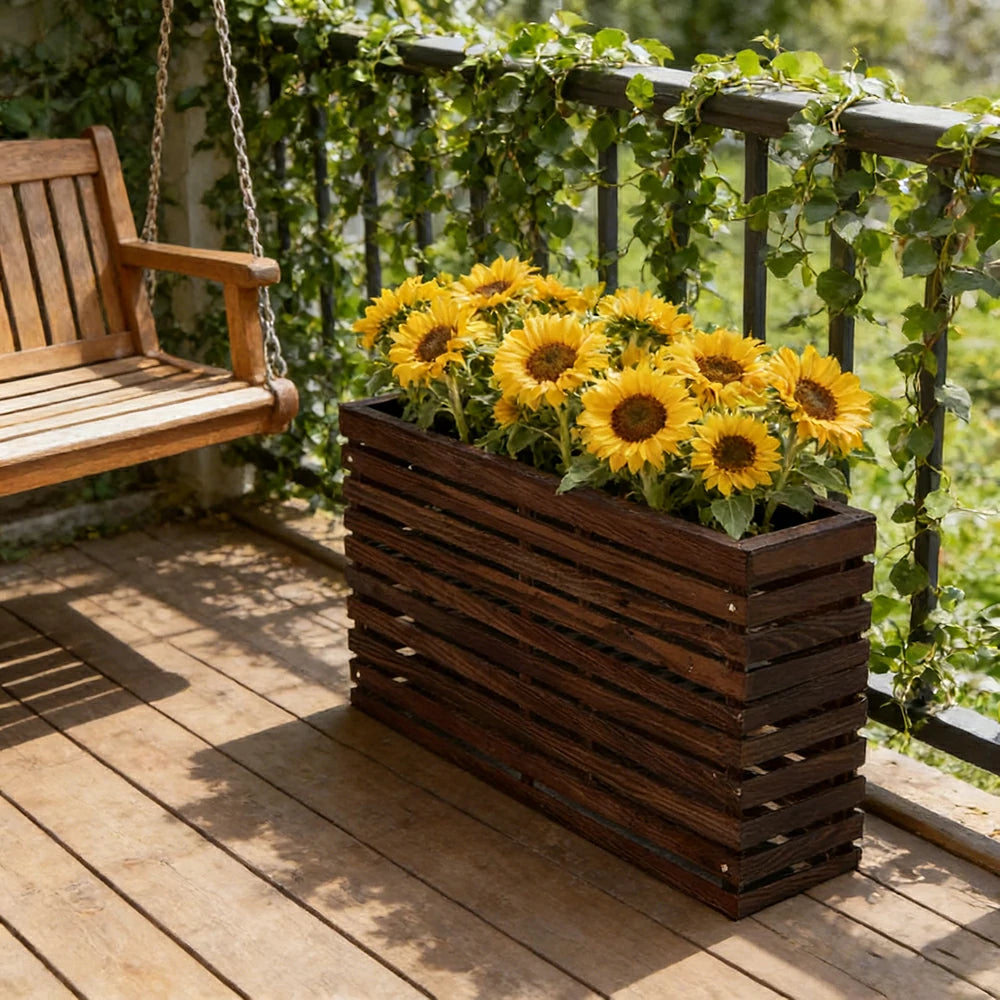 SOLARA 100/120cm Outdoor Planter - Weather-Resistant Anti-Rot Treated Timber - 5-Layer Protection Modern Minimalist Design - Brown