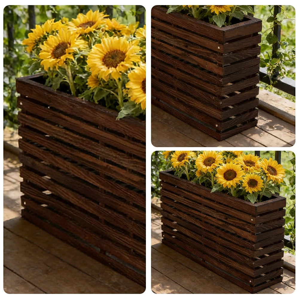 SOLARA 100/120cm Outdoor Planter - Weather-Resistant Anti-Rot Treated Timber - 5-Layer Protection Modern Minimalist Design - Brown