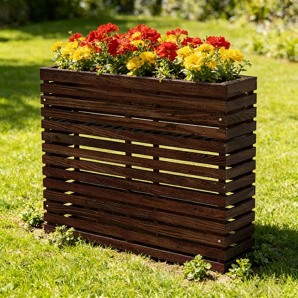 SOLARA 100/120cm Outdoor Planter - Weather-Resistant Anti-Rot Treated Timber - 5-Layer Protection Modern Minimalist Design - Brown