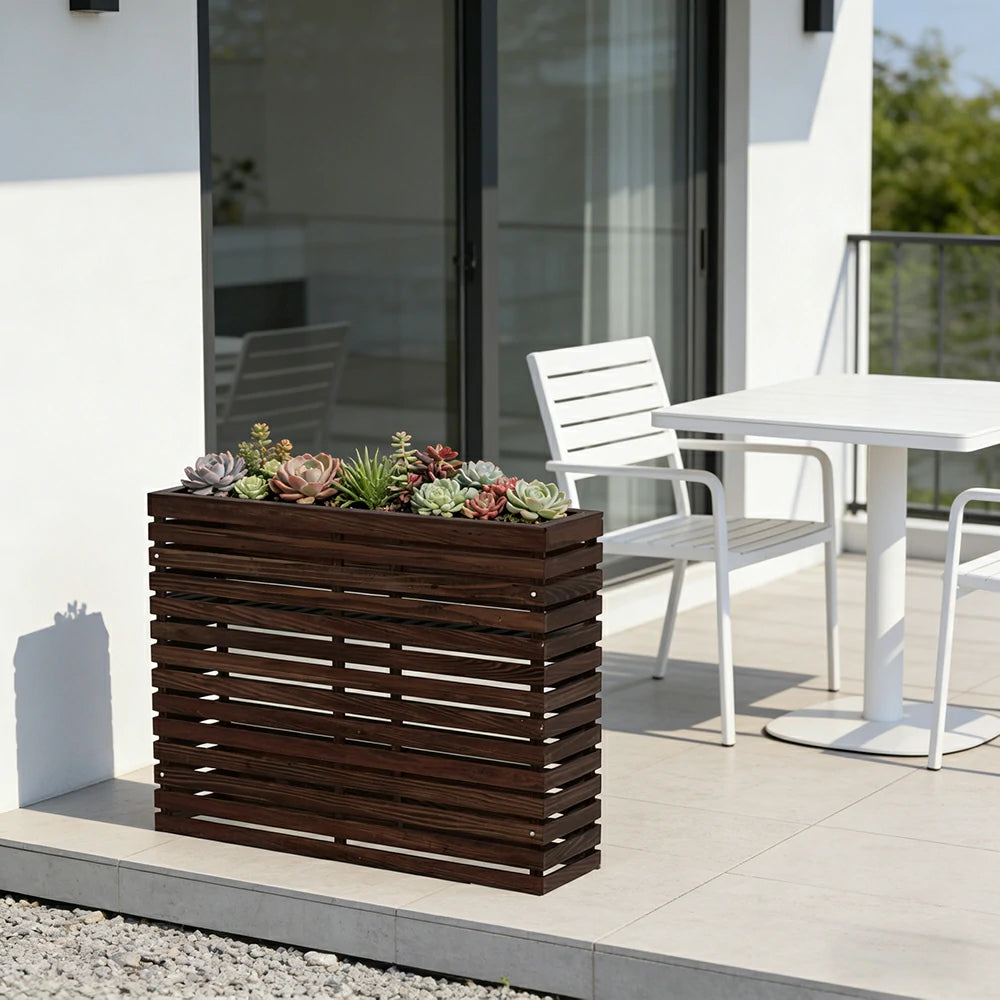 SOLARA 100/120cm Outdoor Planter - Weather-Resistant Anti-Rot Treated Timber - 5-Layer Protection Modern Minimalist Design - Brown
