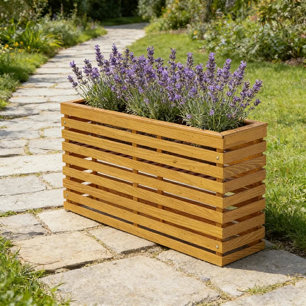 SOLARA 100/120cm Outdoor Planter - Weather-Resistant Anti-Rot Treated Timber - 5-Layer Protection Modern Minimalist Design - Yellow