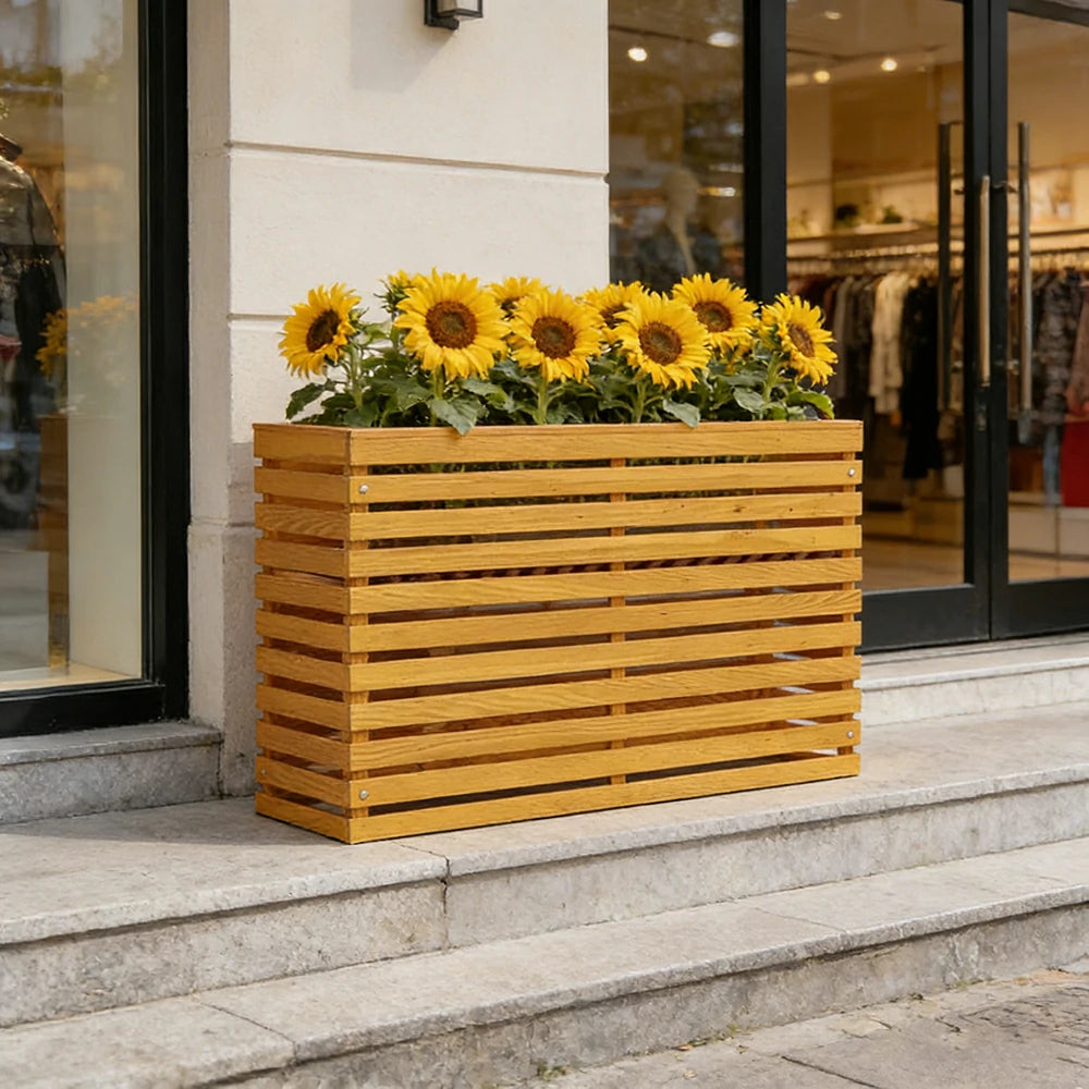 SOLARA 100/120cm Outdoor Planter - Weather-Resistant Anti-Rot Treated Timber - 5-Layer Protection Modern Minimalist Design - Yellow