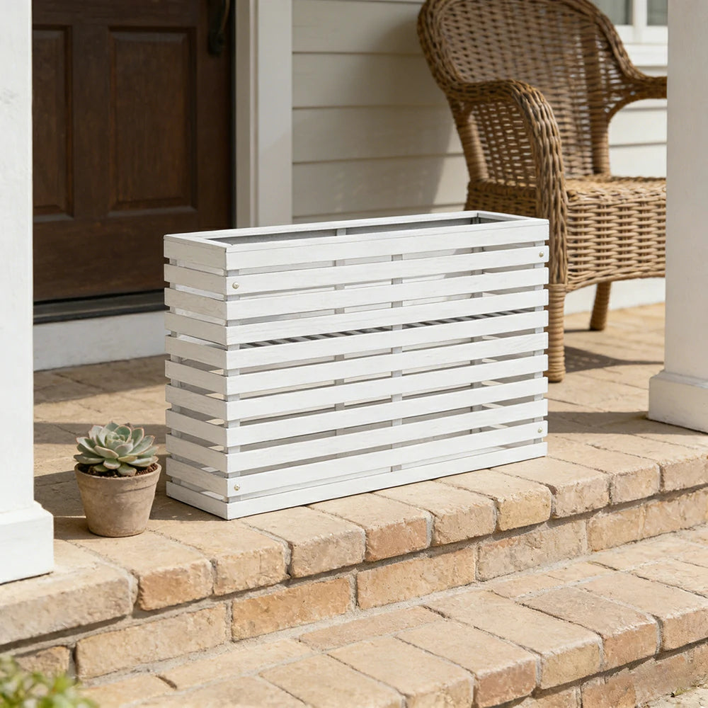 SOLARA 100/120cm Outdoor Planter - Weather-Resistant Anti-Rot Treated Timber - 5-Layer Protection Modern Minimalist Design - White