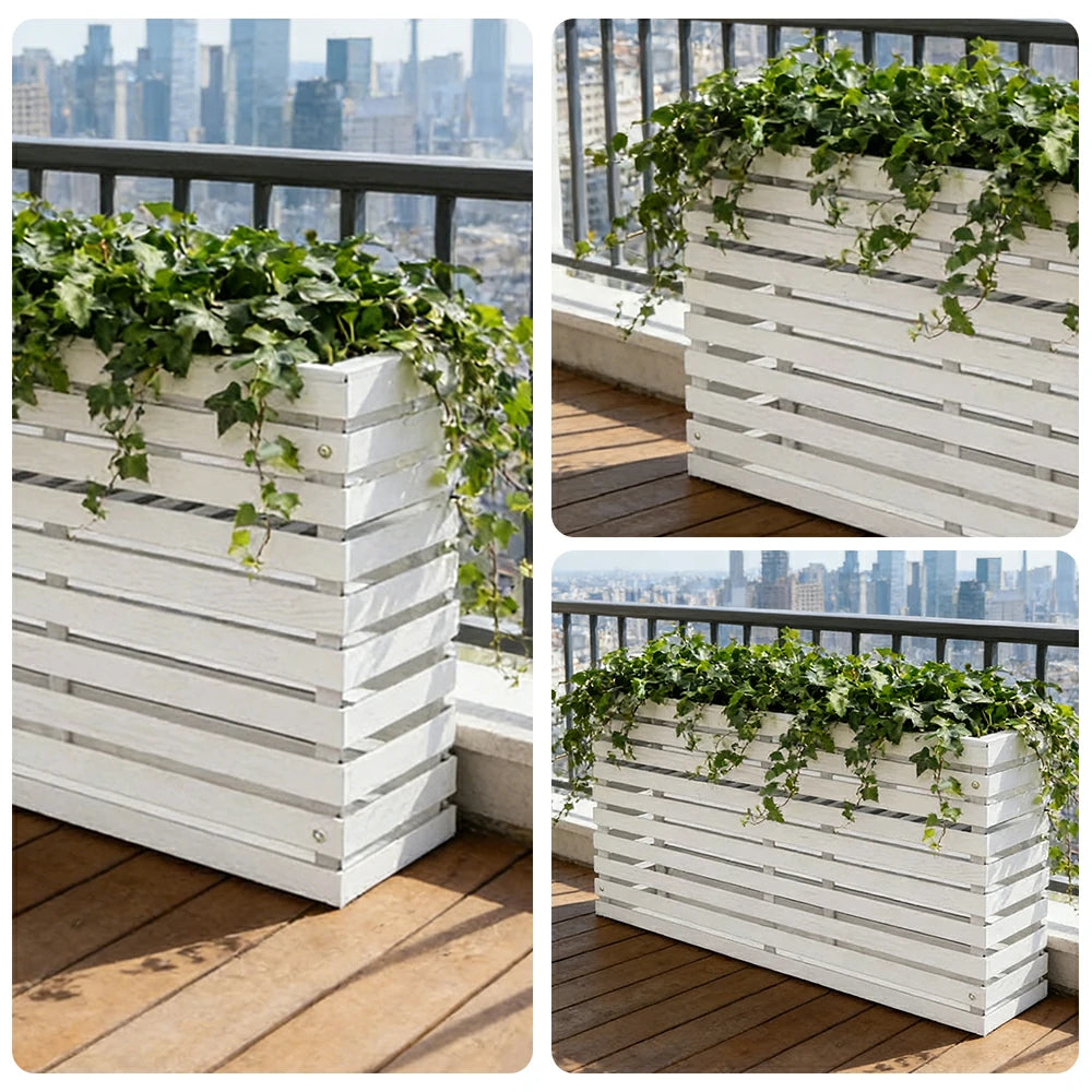 SOLARA 100/120cm Outdoor Planter - Weather-Resistant Anti-Rot Treated Timber - 5-Layer Protection Modern Minimalist Design - White