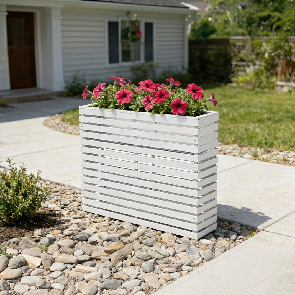 SOLARA 100/120cm Outdoor Planter - Weather-Resistant Anti-Rot Treated Timber - 5-Layer Protection Modern Minimalist Design - White