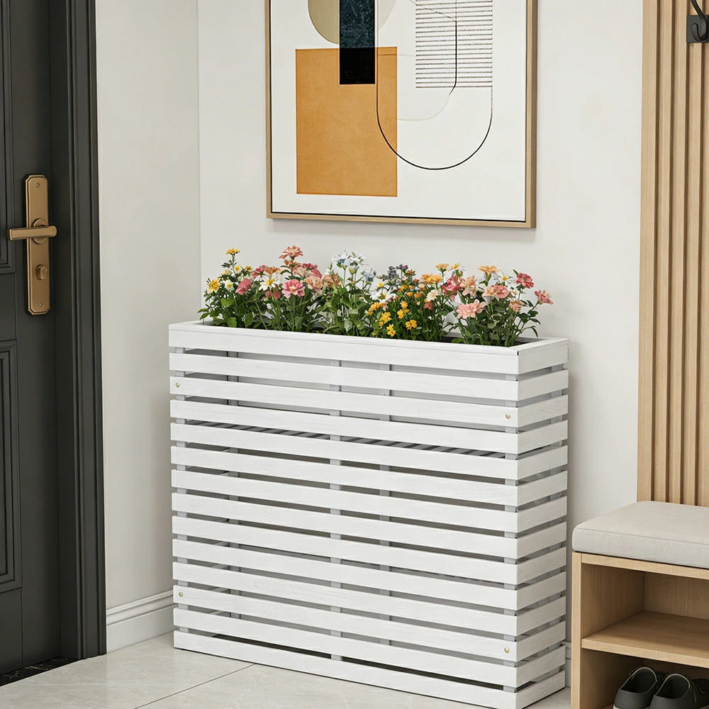 SOLARA 100/120cm Outdoor Planter - Weather-Resistant Anti-Rot Treated Timber - 5-Layer Protection Modern Minimalist Design - White