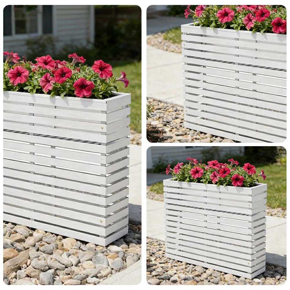 SOLARA 100/120cm Outdoor Planter - Weather-Resistant Anti-Rot Treated Timber - 5-Layer Protection Modern Minimalist Design - White
