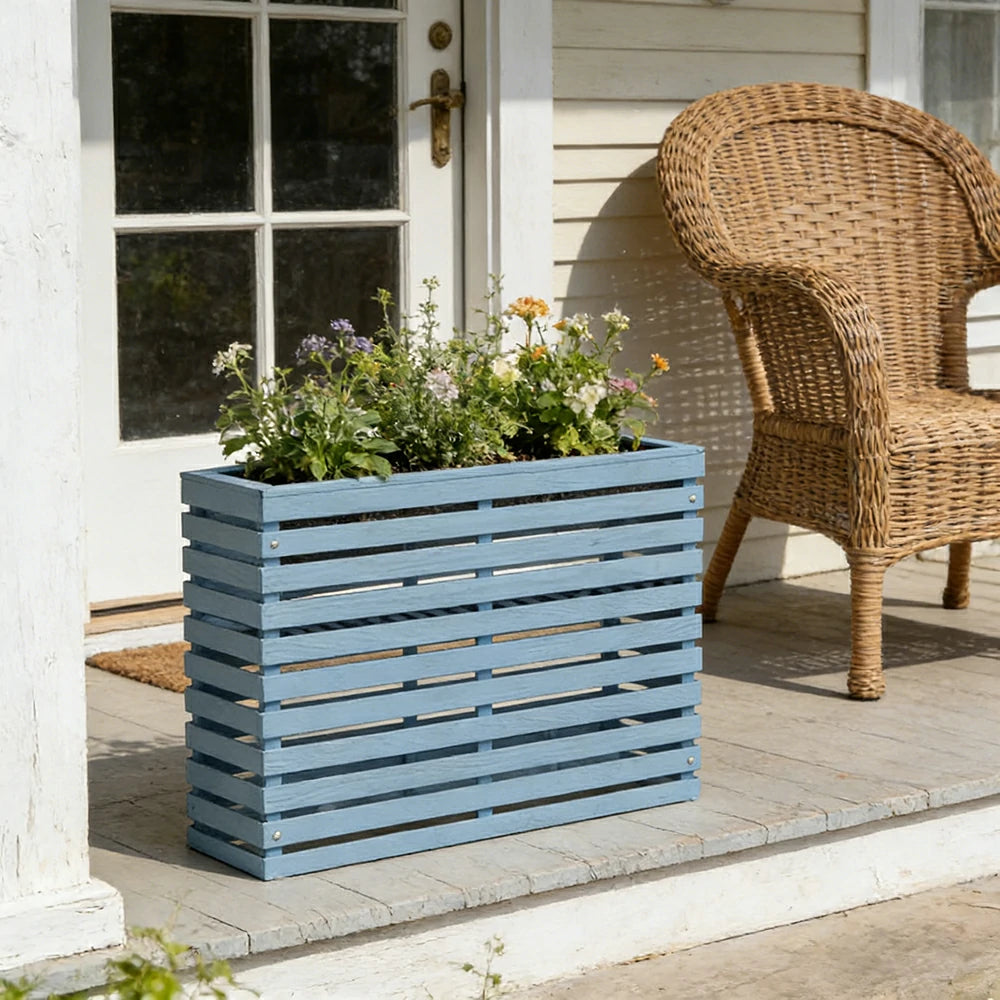 SOLARA 100/120cm Outdoor Planter - Weather-Resistant Anti-Rot Treated Timber - 5-Layer Protection Modern Minimalist Design - Blue